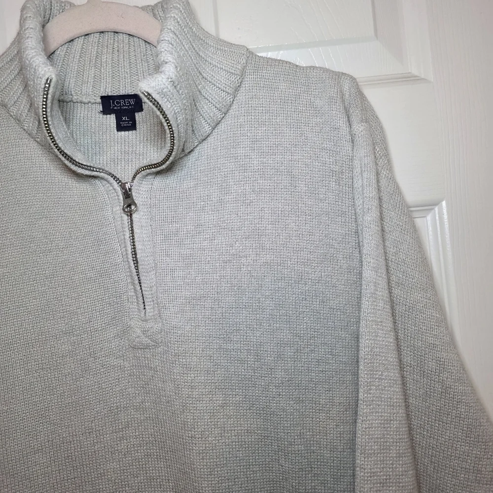 J.Crew Men’s Cotton Quarter-Zip Sweater – XL – Textured Knit Light Grey